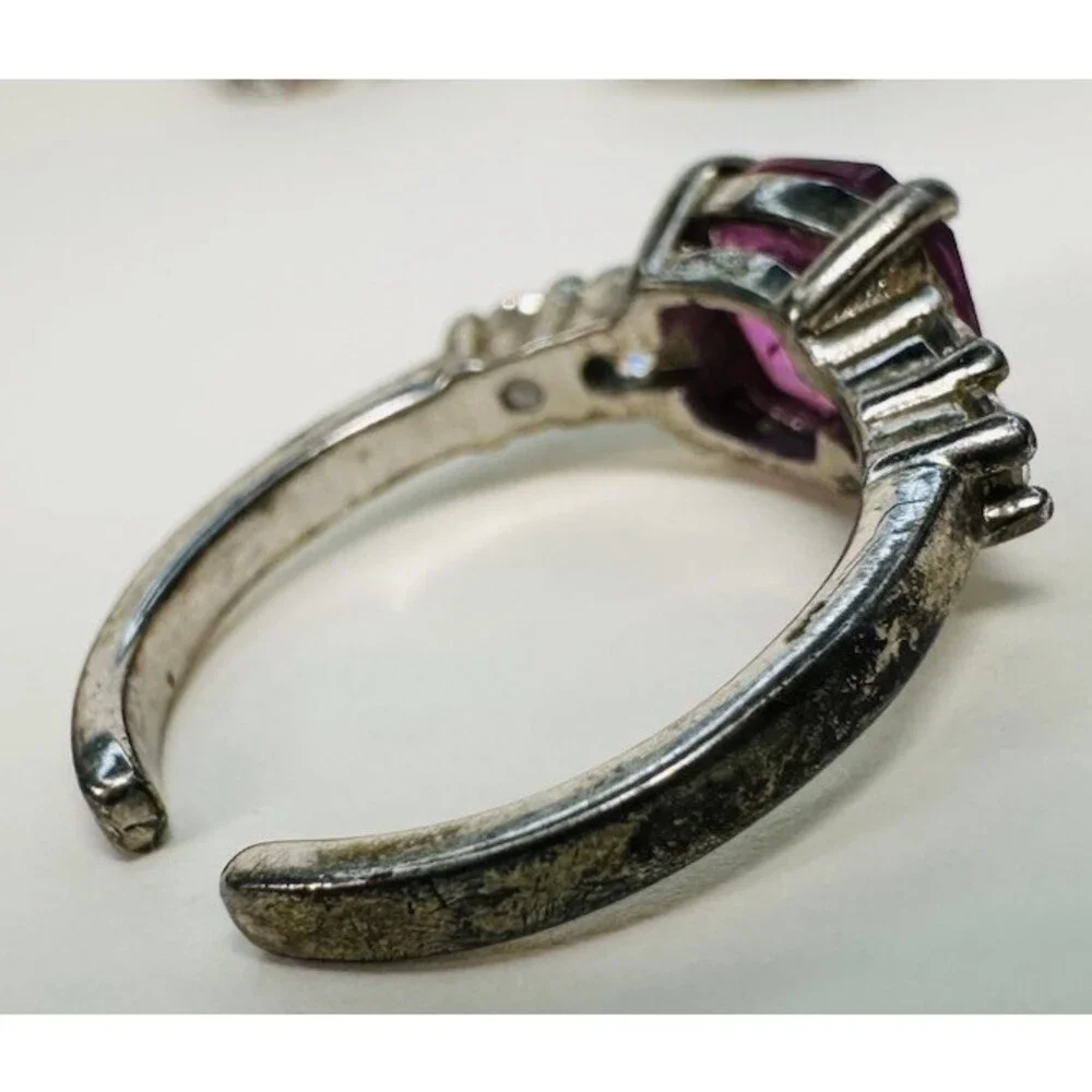 Bomb Party 3Pc Adjustable Ring Lot Size 4/5 Pink Blue Rhodium Heavy Wear